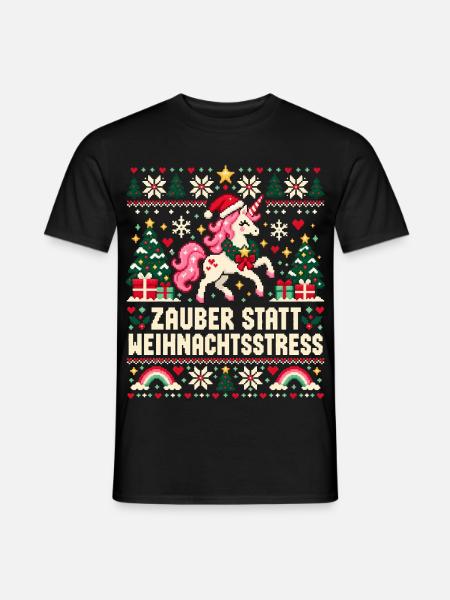 Einhorn - Zauber statt Weihnachtsstress - Männer T-Shirt - Schwarz