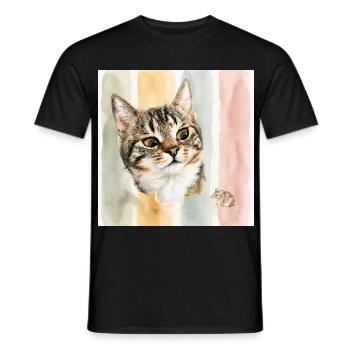 Pastellkatze Aquarellstreifen Katze Maus - Männer T-Shirt - Schwarz - Vorne - AI Model Male 178 light (178cm)