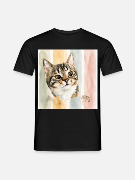 Pastellkatze Aquarellstreifen Katze Maus - Männer T-Shirt - Schwarz