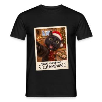 Tree Climbing Champion Schwarze Katze - Männer T-Shirt - Schwarz - Vorne - AI Model Male 178 light (178cm)