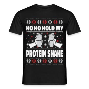 Ho Ho Hold My Protein Shake – Gym Weihnachten - Männer T-Shirt - Schwarz - Vorne - AI Model Male 178 light (178cm)