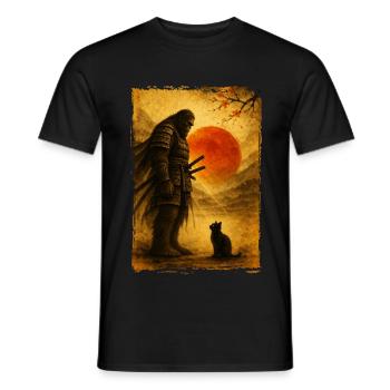 Samurai Bigfoot, Japanisch Grafik, Schwarze Katze - Männer T-Shirt - Schwarz - Vorne - AI Model Male 178 light (178cm)