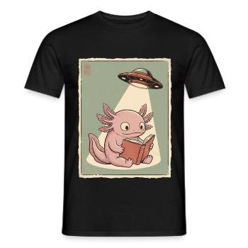 Vintage Japanese Axolotl Buchliebhaber UFO Alien - Männer T-Shirt - Schwarz - Vorne - AI Model Male 178 light (178cm)