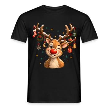 Vintage Christmas Reindeer, Cute Retro Reindeer - Männer T-Shirt - Schwarz - Vorne - AI Model Male 178 light (178cm)