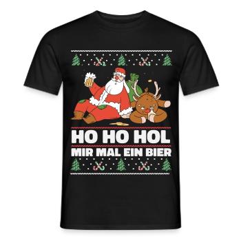 Ho Ho Hol – Weihnachtsmann und Rentier mit Bier - Männer T-Shirt - Schwarz - Vorne - AI Model Male 178 light (178cm)