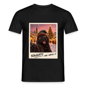 Naughty Was Worth It Schwarze Katze Selfie - Männer T-Shirt - Schwarz - Vorne - AI Model Male 178 light (178cm)