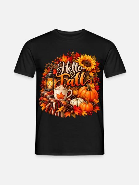 Hallo Herbst-Gemütliche Ernteszene - Männer T-Shirt - Schwarz