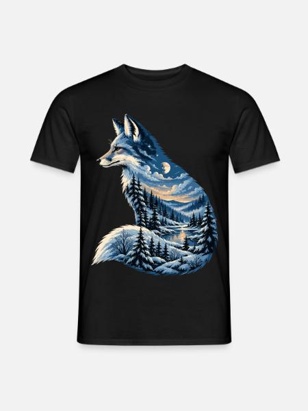Fuchs Winterwald - Winterzauber Naturmotiv - Männer T-Shirt - Schwarz