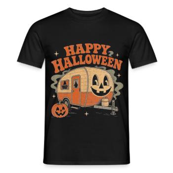 Halloween Wohnwagen Camping Kürbis - Männer T-Shirt - Schwarz - Vorne - AI Model Male 178 light (178cm)