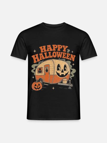 Halloween Wohnwagen Camping Kürbis - Männer T-Shirt - Schwarz