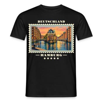 Deutschland Hamburg Vintage Reisemarke - Männer T-Shirt - Schwarz - Vorne - AI Model Male 178 light (178cm)