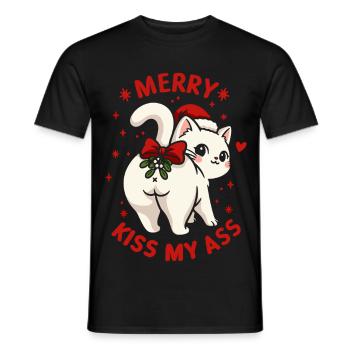 Merry Kiss My Ass – lustige Weihnachtskatze - Männer T-Shirt - Schwarz - Vorne - AI Model Male 178 light (178cm)