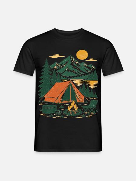 Bergcamping Abendstimmung - Männer T-Shirt - Schwarz