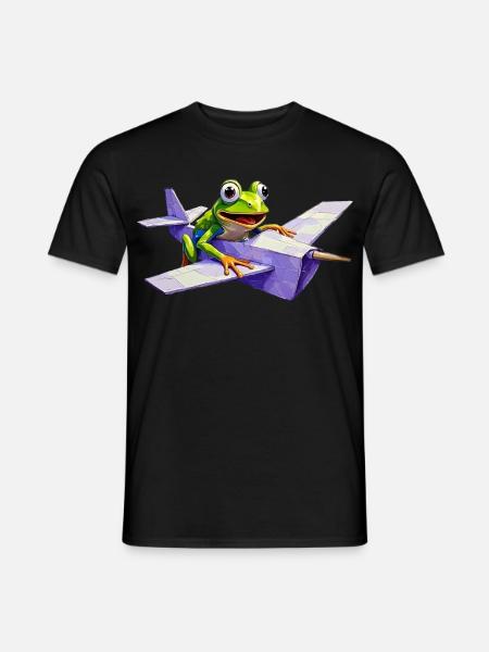 Crazy Frosch-Pilot auf Papierflieger - Männer T-Shirt - Schwarz