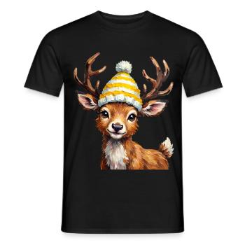 Süßer Hirsch mit gelber Strickmütze - Männer T-Shirt - Schwarz - Vorne - AI Model Male 178 light (178cm)