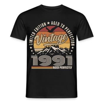 1991 34th Anniversary Gift 1991 Vintage 1991 - Men's T-Shirt - black - Front - AI Model Male 178 light (178cm)