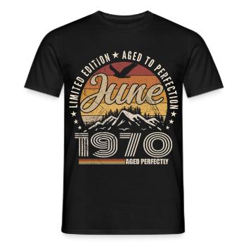 Juin 1970 Cadeau 55e Anniversaire juin 1970 Retro - T-shirt homme - noir - Devant - AI Model Male 178 light (178cm)