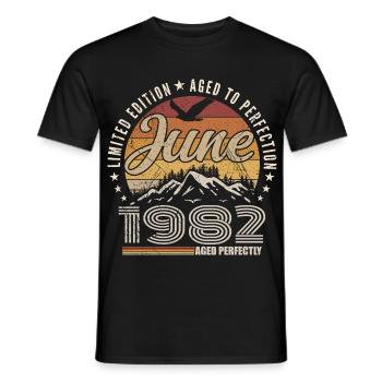 Juni 1982 Geschenk zum 43. Jubiläum Juni 1982 Retro - Männer T-Shirt - Schwarz - Vorne - AI Model Male 178 light (178cm)