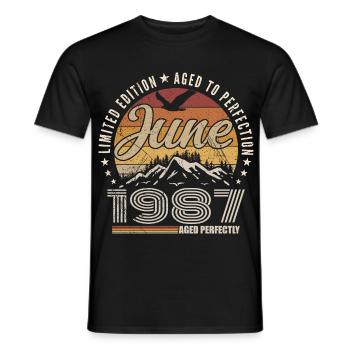 June 1987 38th Anniversary Gift June 1987 Retro - Men's T-Shirt - black - Front - AI Model Male 178 light (178cm)