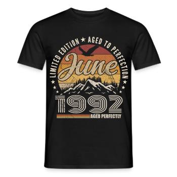 June 1992 33rd Anniversary Gift June 1992 Retro - Men's T-Shirt - black - Front - AI Model Male 178 light (178cm)