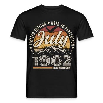 July 1962 63rd Anniversary Gift July 1962 - Men's T-Shirt - black - Front - AI Model Male 178 light (178cm)