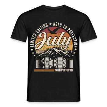 July 1981 44th Anniversary Gift July 1981 - Men's T-Shirt - black - Front - AI Model Male 178 light (178cm)
