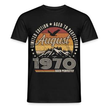 Août 1970 Retro Anniversaire août 1970 August 1970 - T-shirt homme - noir - Devant - AI Model Male 178 light (178cm)