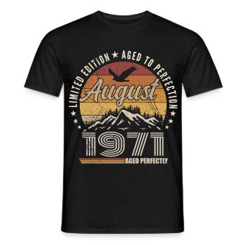 August 1971 Retro Anniversary August 1971 August 1971 - Men's T-Shirt - black - Front - AI Model Male 178 light (178cm)