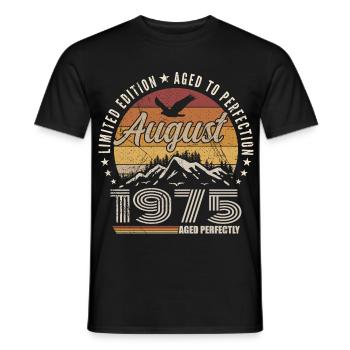 August 1975 Retro Anniversary August 1975 August 1975 - Men's T-Shirt - black - Front - AI Model Male 178 light (178cm)