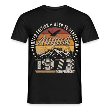 August 1973 Retro Anniversary August 1973 August 1973 - Men's T-Shirt - black - Front - AI Model Male 178 light (178cm)