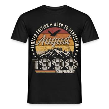 August 1990 Retro Anniversary August 1990 August 1990 - Men's T-Shirt - black - Front - AI Model Male 178 light (178cm)
