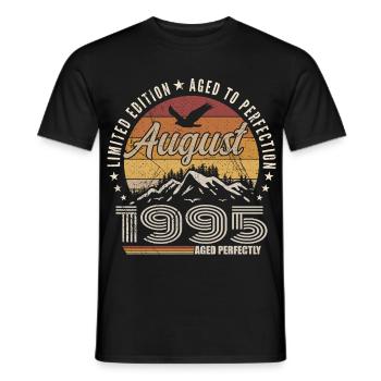 August 1995 Retro Anniversary August 1995 August 1995 - Men's T-Shirt - black - Front - AI Model Male 178 light (178cm)