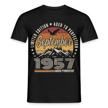 geboren im September 1957 - Geburtstag September 1957 - Männer T-Shirt - Schwarz - Vorne - AI Model Male 178 light (178cm)