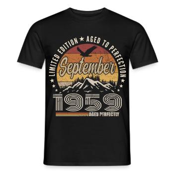 Né en Septembre 1959 - Anniversaire Septembre 1959 - T-shirt homme - noir - Devant - AI Model Male 178 light (178cm)