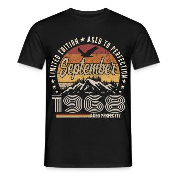 Born in September 1968 - Birthday September 1968 - Men's T-Shirt - black - Front - AI Model Male 178 light (178cm)