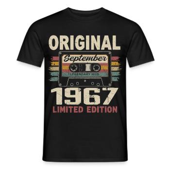 September 1967 Birthday, born in September 1967 - Men's T-Shirt - black - Front - AI Model Male 178 light (178cm)