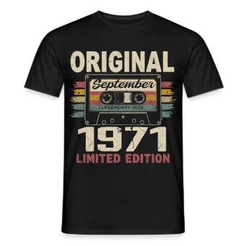 Septembre 1971 Anniversaire, Né en Septembre 1971 - T-shirt homme - noir - Devant - AI Model Male 178 light (178cm)
