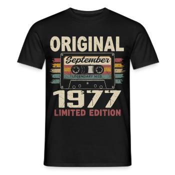 Septembre 1977 Anniversaire, Né en Septembre 1977 - T-shirt homme - noir - Devant - AI Model Male 178 light (178cm)