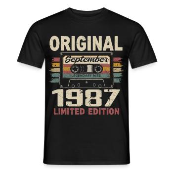 Septembre 1987 Anniversaire, Né en Septembre 1987 - T-shirt homme - noir - Devant - AI Model Male 178 light (178cm)