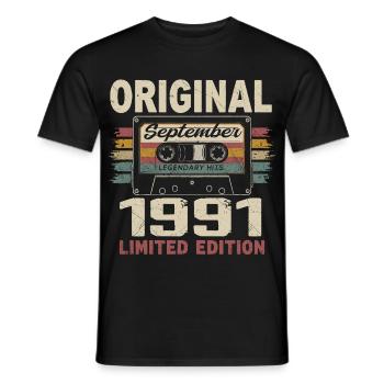 Septembre 1991 Anniversaire, Né en Septembre 1991 - T-shirt homme - noir - Devant - AI Model Male 178 light (178cm)