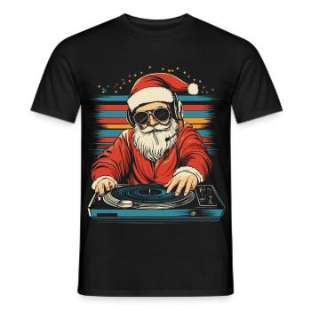 Santa Claus with sunglasses at the turntable - Men's T-Shirt - black - Front - AI Model Male 178 light (178cm)