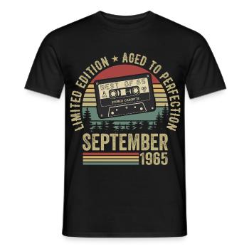 Né en septembre 1965 Millésime 1965 - T-shirt homme - noir - Devant - AI Model Male 178 light (178cm)