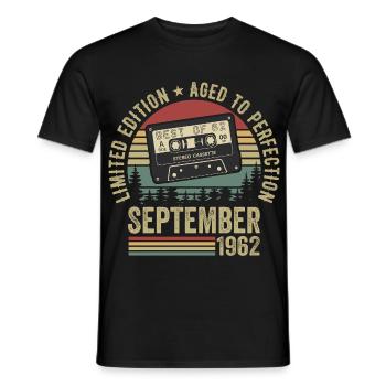 Né en septembre 1962 Millésime 1962 - T-shirt homme - noir - Devant - AI Model Male 178 light (178cm)