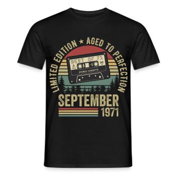 Né en septembre 1971 Millésime 1971 - T-shirt homme - noir - Devant - AI Model Male 178 light (178cm)
