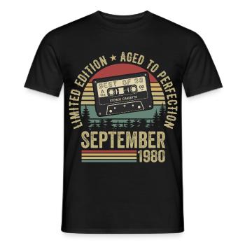 Né en septembre 1980 Millésime 1980 - T-shirt homme - noir - Devant - AI Model Male 178 light (178cm)