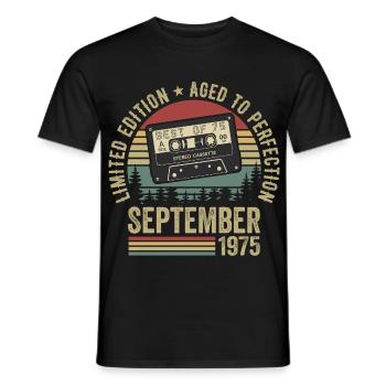 Né en septembre 1975 Millésime 1975 - T-shirt homme - noir - Devant - AI Model Male 178 light (178cm)
