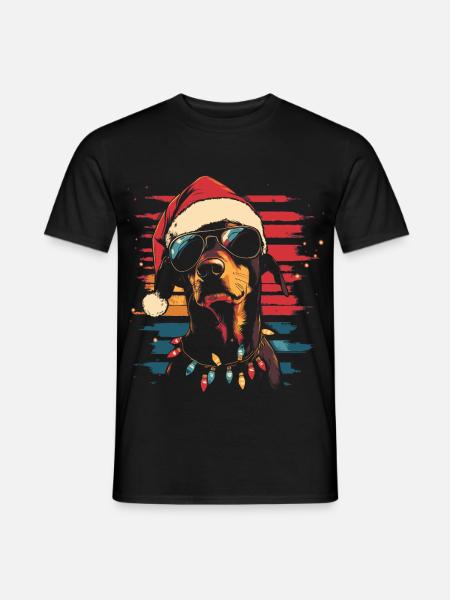 Dobermann Weihnachten Sonnenbrille - Männer T-Shirt - Schwarz