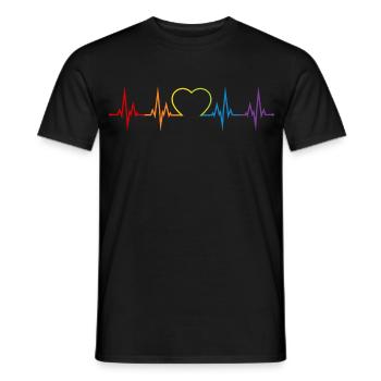 Heartbeat Rainbow Heart LGBT Love colorful CSD - Men's T-Shirt - black - Front - AI Model Male 178 light (178cm)
