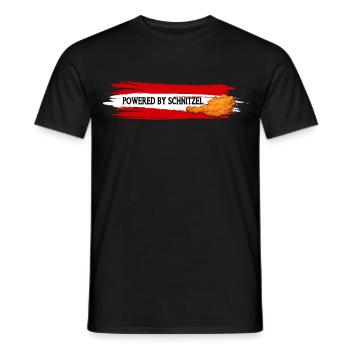 Powered By Schnitzel Austria Humor Shirt - Men's T-Shirt - black - Front - AI Model Male 178 light (178cm)