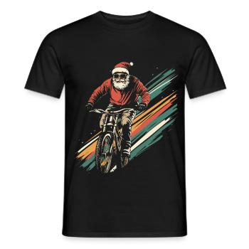 Santa Claus rides mountain bike - Men's T-Shirt - black - Front - AI Model Male 178 light (178cm)